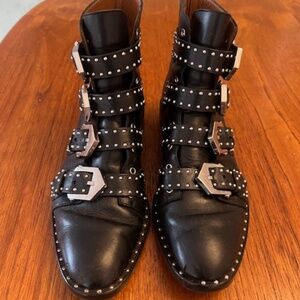 Givenchy Studded Buckle Leather Ankle Boots in Black - Size 7.5/8